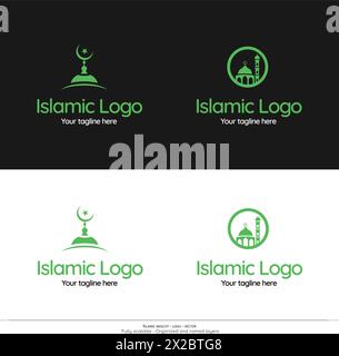 Logo islamique Mascot Emblem - Mosquée et minarets logo Illustration de Vecteur