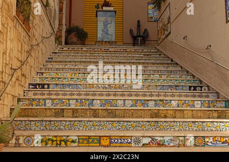 Escalier à Sciacca en Sicile Banque D'Images