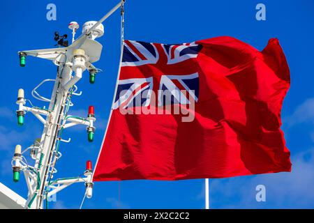 Pavillon de la marine marchande britannique, navire de croisière Sapphire Princess, Port Stanley, îles Falkland, Royaume-Uni Banque D'Images