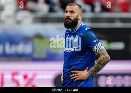 Lodz, Pologne. 21 avril 2024. Mikael Ishak de Lech vu lors du match de Ligue PKO Ekstraklasa polonais entre LKS Lodz et Lech Poznan au stade municipal de Wladyslaw Krol. Crédit : Mikołaj Barbanell/Alamy Live News crédit : Mikołaj Barbanell/Alamy Live News Banque D'Images