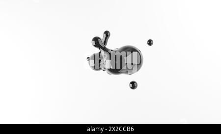 Illustration 3D d'objets volumiques abstraits. Formes liquides abstraites de morph d'eau noire sur fond blanc. beau papier peint Banque D'Images