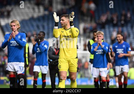 Glasgow, Royaume-Uni. 21 avril 2024. Jack Buckland des Rangers lors de la demi-finale de la Coupe d'Écosse à Hampden Park, Glasgow. Le crédit photo devrait se lire : Neil Hanna/Sportimage crédit : Sportimage Ltd/Alamy Live News Banque D'Images