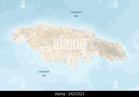 Carte du vecteur physique de la Jamaïque Illustration de Vecteur