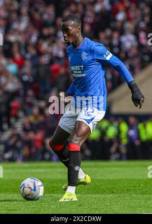 Glasgow, Royaume-Uni. 21 avril 2024. Mohamed Diomande des Rangers lors de la demi-finale de la Coupe d'Écosse à Hampden Park, Glasgow. Le crédit photo devrait se lire : Neil Hanna/Sportimage crédit : Sportimage Ltd/Alamy Live News Banque D'Images