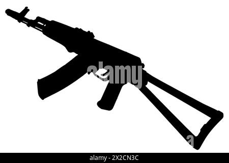 kalachnikov aks 74 fusil d'assaut avec silhouette noire de stock pliant Banque D'Images