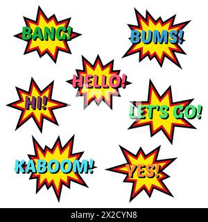 Ensemble de bulles de speach de ballon comique de bande dessinée. Éléments de bandes dessinées de style rétro pop art. Illustration vectorielle Illustration de Vecteur