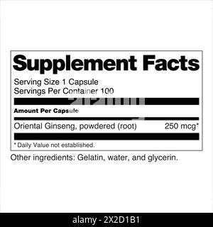 FDA Nutrition Supplément faits étiquetage étiquettes complément alimentaire d'une herbe Illustration de Vecteur