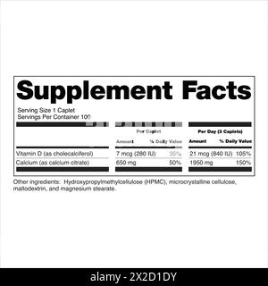 FDA Nutrition Supplément Facts étiquetage étiquettes complément alimentaire illustrant les informations «par portion» et «par jour» comprend la liste volontaire Illustration de Vecteur