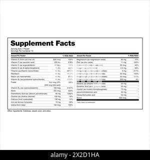 FDA Nutrition Supplément Facts étiquettes d'étiquetage affichage divisé Illustration de Vecteur