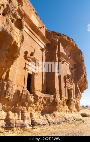 Al Ula, Arabie Saoudite : les tombeaux amous de la civilisation nabatéenne, Al-Ula étant leur deuxième plus grande ville après Pétra, sur le site de Madain Saleh en th Banque D'Images