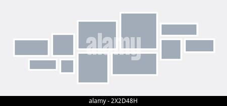 Modèle de tableau d'humeur ou de grille d'image. Arrangement de collage d'art en mosaïque grise. Composition horizontale de cadres photo. Concept de conception de disposition de galerie murale pour la présentation, affiche, maquette, bannière, flyer. Vecteur Illustration de Vecteur