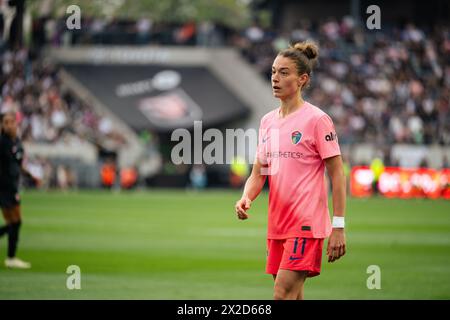 Los Angeles, États-Unis. 21 avril 2024. Soccer : Ligue nationale féminine de soccer, BMO Stadium Los Angeles, Angel City FC - Carolina courage. Le footballeur Felicitas Rauch de Carolina courage en action. Crédit : Maximilian Haupt/dpa/Alamy Live News Banque D'Images