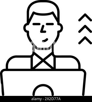Homme souriant à l'ordinateur portable et flèches vers le haut. Parcours professionnel réussi. Icône vectorielle Pixel Perfect Illustration de Vecteur