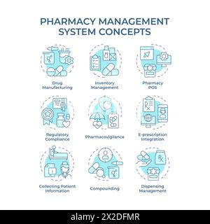 Icônes de concept bleu clair du système de gestion de pharmacie Illustration de Vecteur