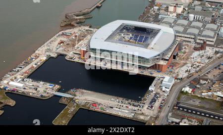 Vue aérienne du stade Everton, un terrain de football en construction sur Bramley-Moore Dock à Vauxhall, Liverpool Banque D'Images