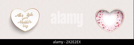 Muttertag coeur trou fleurs Noble ornements long Header texte allemand Alles Liebe zum Muttertag, traduire bonne fête des mères. Banque D'Images