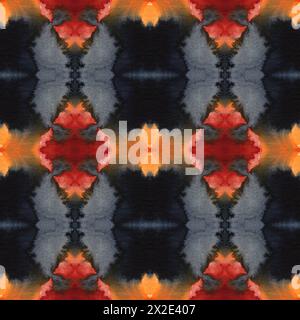 Motif sans couture à l'aquarelle teinte au noeud. Imprimé ikat sans fin dessiné à la main dans des couleurs terreuses. Ornement traditionnel tribal dans le style boho. Flux naturel de peinture Banque D'Images