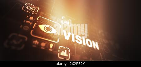 Icône Vision sur l'écran virtuel. Présentation de la vision commerciale Banque D'Images