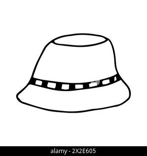 Croquis de chapeau Panama. Accessoire de tête d'été doodle isolé sur blanc. Illustration vectorielle dessinée à la main dans le style de gravure. Banque D'Images