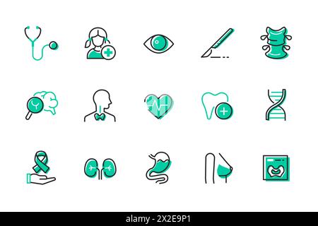 Médecine et le corps humain - ensemble d'icônes de style de conception de ligne Illustration de Vecteur