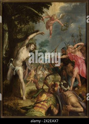 Martyre de Saint Sébastien. – L’histoire de trois représentations va comme suit : Hans von Aachen (1552-1615) : retable (1594). – Munich,. L’église de Michael. Le saint est indiqué sur le côté droit. Banque D'Images