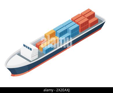 Grand cargo chargé avec des conteneurs illustration vectorielle isolée sur fond blanc Illustration de Vecteur