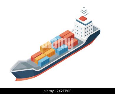 Grand cargo chargé avec des conteneurs illustration vectorielle isolée sur fond blanc Illustration de Vecteur