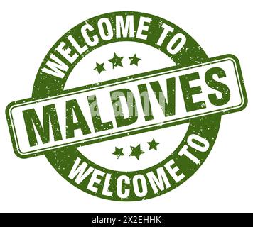 Bienvenue au timbre Maldives. Maldives signe rond isolé sur fond blanc Illustration de Vecteur