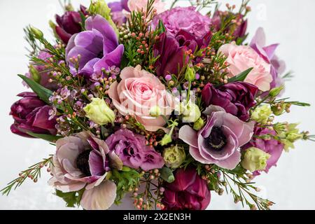 Botanique, bouquet borné rond en lilas, ATTENTION ! POUR GREETINGCARD-USE / POSTCARD-USE DANS LES PAYS GERMANOPHONES, CERTAINES RESTRICTIONS PEUVENT S'APPLIQUER Banque D'Images