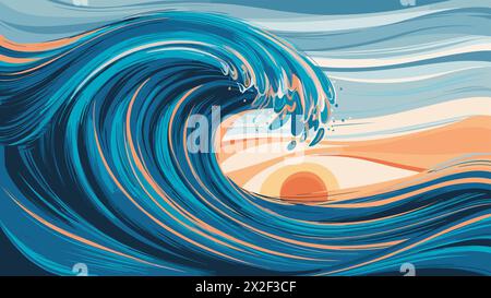 Fond d'art de vecteur de paysage d'onde de mer abstrait. Illustration de Vecteur