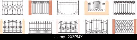 Clôtures vintage décoratives. Portails et garde-corps ornementaux en métal pour balcon ou terrasse. Maison extérieure et décor de cour, collection de vecteur racy Illustration de Vecteur