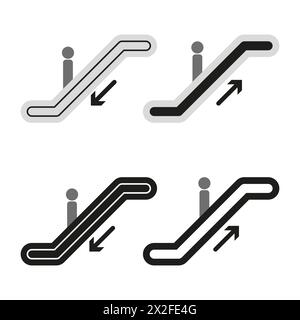 Icônes d'utilisation des escaliers roulants définies. Figures humaines ascendantes et descendantes. Panneau public pour l'étiquette des escaliers roulants. Illustration vectorielle. SPE 10. Illustration de Vecteur