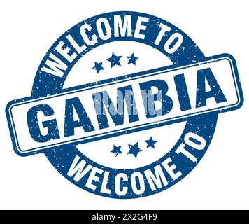 Bienvenue au timbre Gambie. Gambia signe rond isolé sur fond blanc Illustration de Vecteur