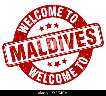 Bienvenue au timbre Maldives. Maldives signe rond isolé sur fond blanc Illustration de Vecteur