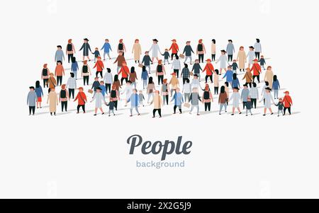 Modèle pour la brochure publicitaire avec des gens foule en forme de rectangle. Illustration vectorielle Illustration de Vecteur