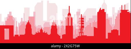 Affiche rouge panoramique de la ville DE MEXICO, MEXIQUE Illustration de Vecteur