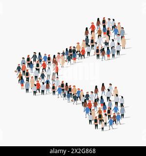 Grand groupe de personnes en forme de signe de partage. Illustration vectorielle. Illustration de Vecteur