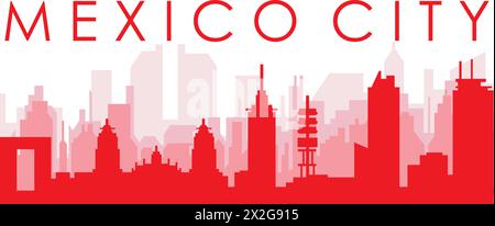 Affiche rouge panoramique de la ville DE MEXICO, MEXIQUE Illustration de Vecteur