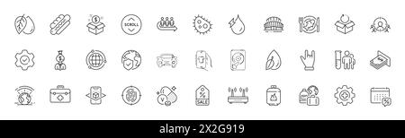 Icônes de coupon de vente, bactéries et ligne de file d'attente. Pour l'application Web, impression. Icônes de ligne. Vecteur Illustration de Vecteur