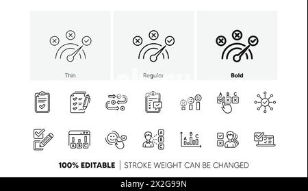 Icônes de ligne d'enquête ou de rapport. Opinion, satisfaction du client et résultats de feedback. Jeu d'icônes linéaires. Icônes de ligne. Vecteur Illustration de Vecteur