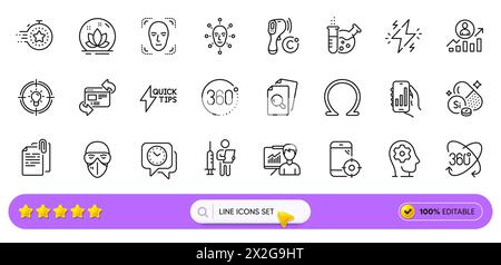 360 degrés, rotation complète et icônes de ligne de minuterie pour l'application Web. Icône de pictogramme. Icônes de ligne. Vecteur Illustration de Vecteur
