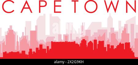 Affiche rouge panoramique de la ville DU CAP, AFRIQUE DU SUD Illustration de Vecteur