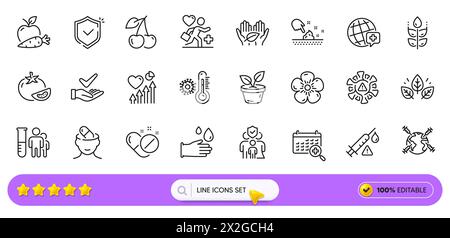 Dermatologiquement testé, World Medicine et Cherry line icônes pour l'application Web. Icône de pictogramme. Icônes de ligne. Vecteur Illustration de Vecteur