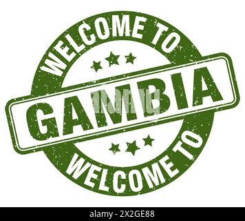 Bienvenue au timbre Gambie. Gambia signe rond isolé sur fond blanc Illustration de Vecteur