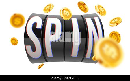 La machine à sous noire gagne le jackpot isolé sur blanc. Pièces volantes. Concept Big WIN 777. Jackpot du casino. Illustration vectorielle Illustration de Vecteur