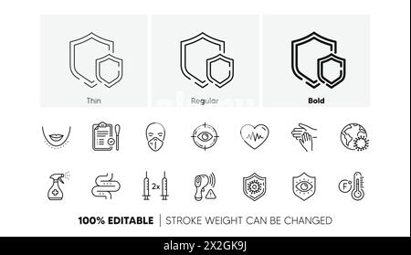 Icônes de mesure des battements de cœur, du menton et de la ligne de test nasale. Pour l'application Web, impression. Icônes de ligne. Vecteur Illustration de Vecteur