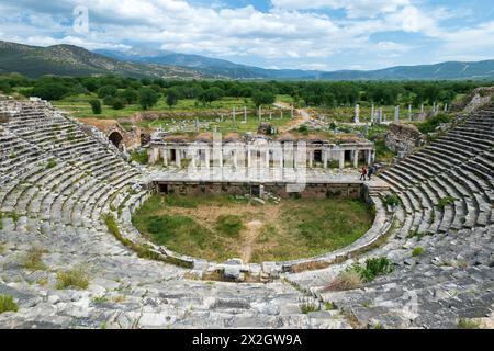 Le Théâtre de l'ancienne ville d'Aphrodisias site archéologique à Aydin, Turquie. Banque D'Images