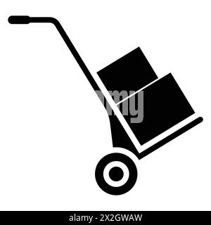 Icône vectorielle de chariot manuel. Chariot mobile avec des boîtes en carton symbole de ligne plate pour les applications et les sites Web. Silhouette noire. Logistique, signe de livraison. Illustration de Vecteur