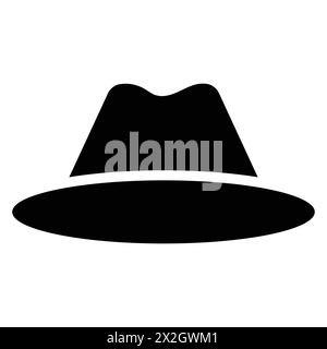 Logo Fedora Hat Icon. Chapeau de gentleman. Coiffe noire Fedora isolée sur fond blanc. Pictogramme. Illustration vectorielle. Illustration de Vecteur