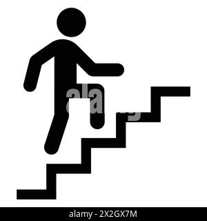 Icône escaliers. Marcher jusqu'à l'escalier ou les escaliers signent l'icône vectorielle plate pour les applications et l'impression. Homme montant les escaliers. Silhouette noire. Illustration vectorielle. Illustration de Vecteur